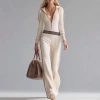 European and American women's clothing Amazon 25 Autumn/winter color-blocking and striped knitted long-sleeved hooded jumpsuit details Picture